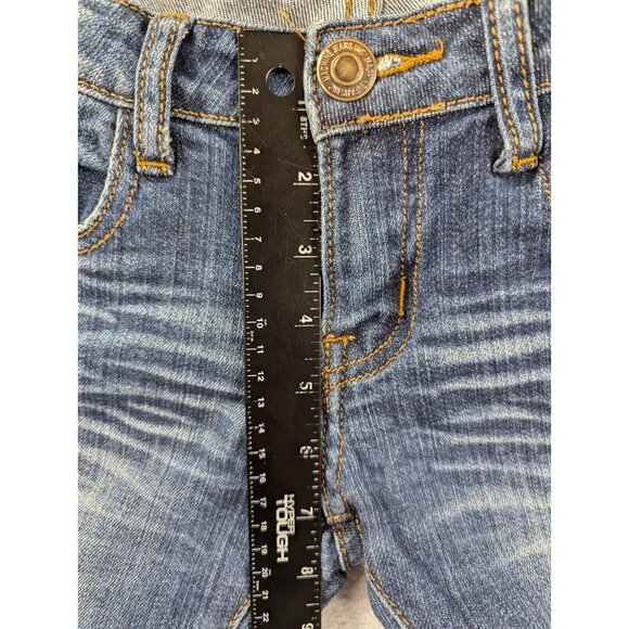 Machine Nouvelle Mode Jeans Womens SZ 30 Blue Destressed Whiskers Tapered Faded - Picture 12 of 16